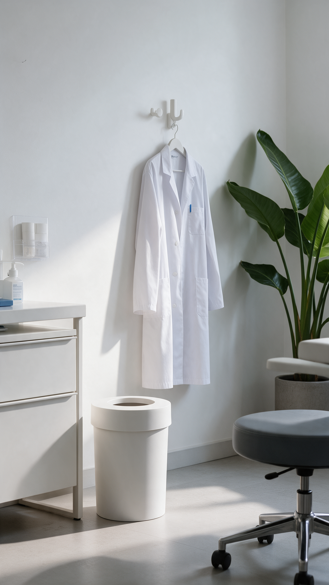 Weiße Abfalleimer für medizinische Einrichtungen im Cleanroom-Design